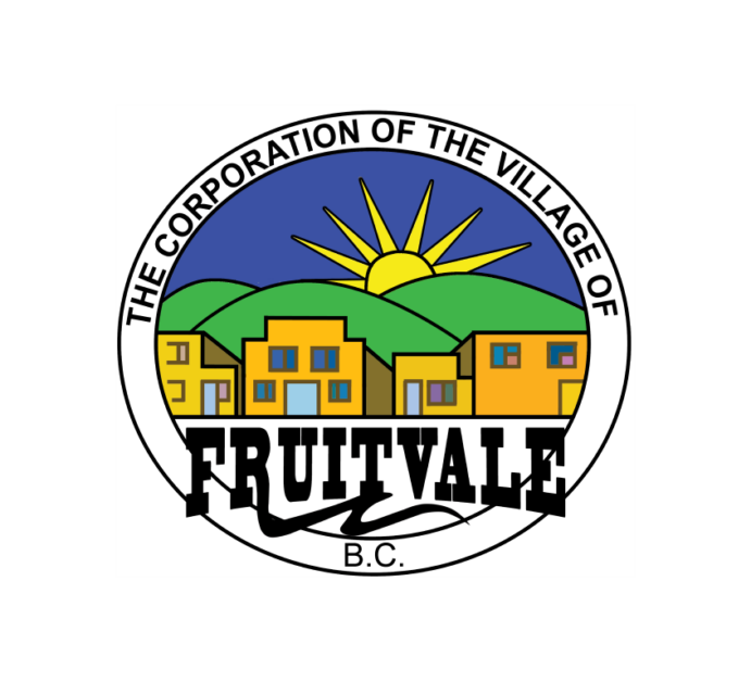 Village of Fruitvale Logo. Beautiful Sunrise over green hills and the Village core. Version 3