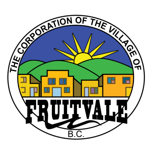 Village of Fruitvale Logo. Beautiful Sunrise over green hills and the Village core. Version 2