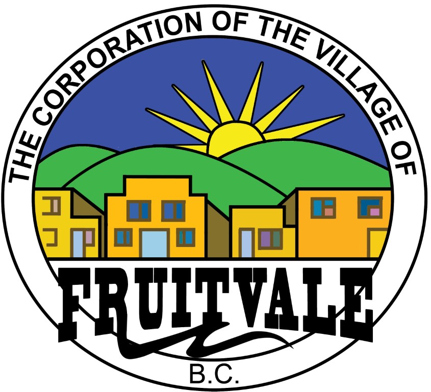 Village of Fruitvale Logo. Beautiful Sunrise over green hills and the Village core. Version 4